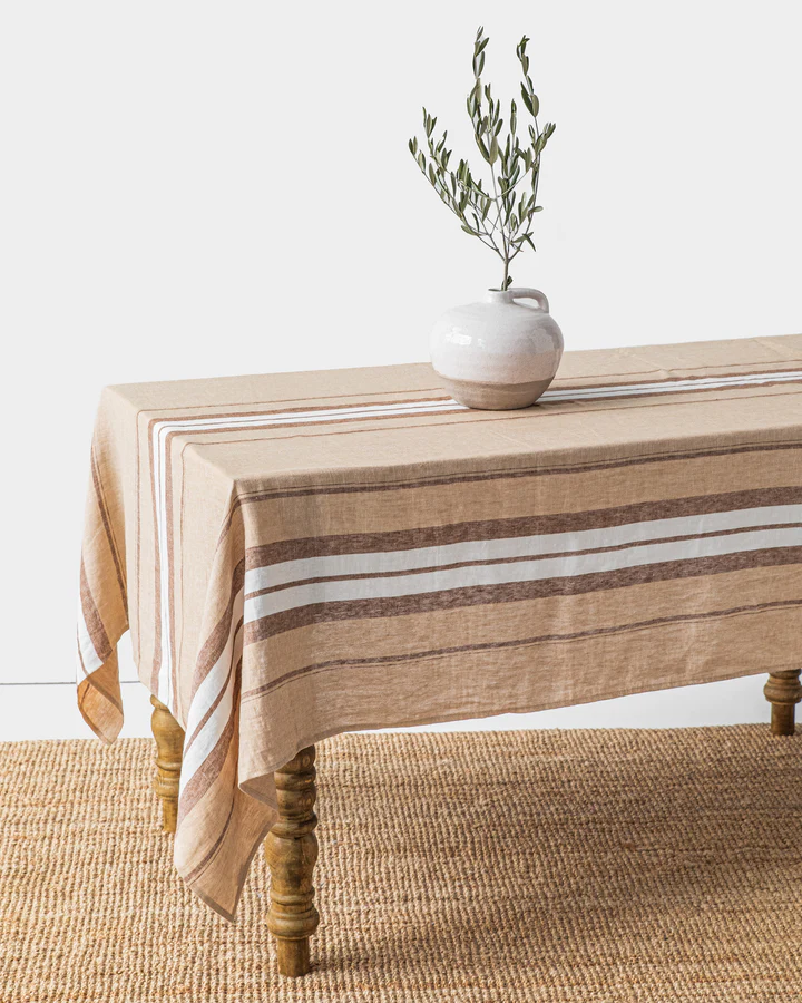 French Striped Linen Tablecloth