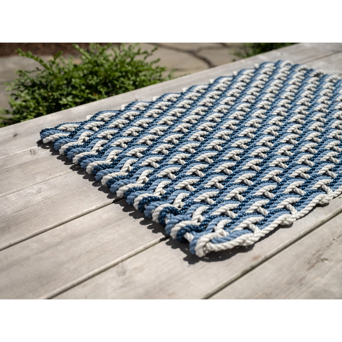 The Rope Co. Braided Rope Doormat - 26 x 50, Fog Grey & Navy